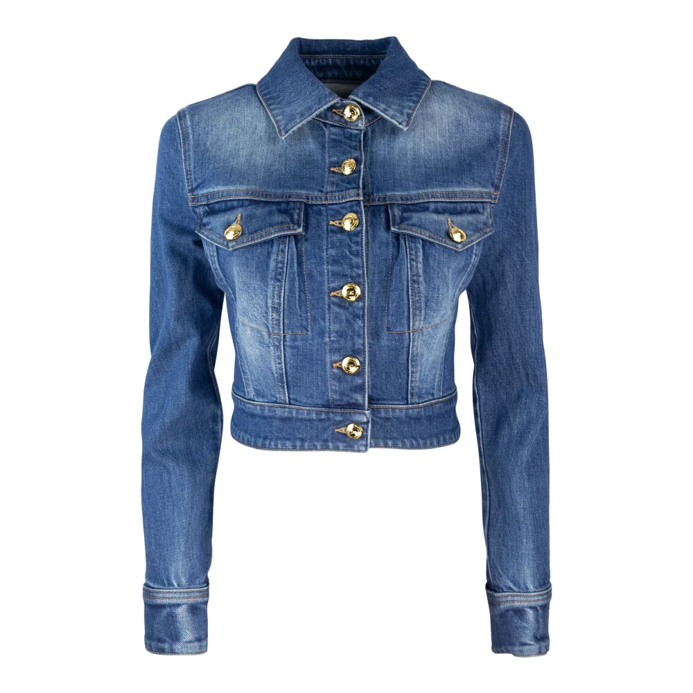 Elisabetta Franchi Blauwe Slim Fit Jas met Gouden Metalen Knopen Blue Dames