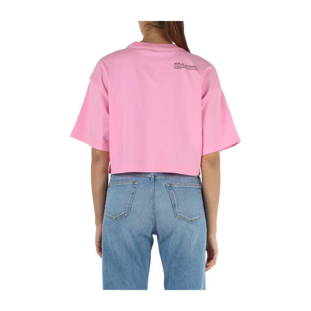 Replay Geknipte katoenen T-shirt met logo Pink Dames