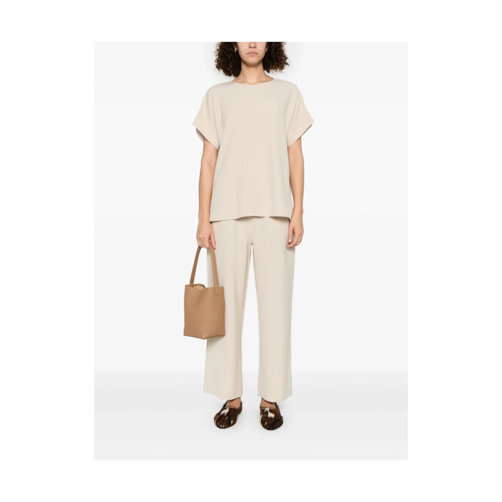 Antonelli Firenze Beige Crew Neck T-shirt met sleutelgatdetail Beige Dames