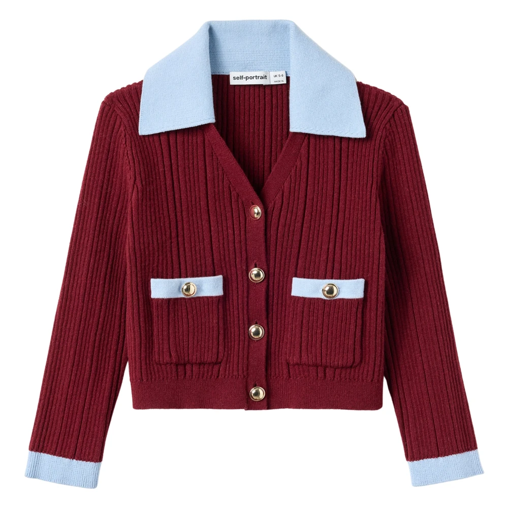 Self Portrait Women's Red Ribbed Knit Cardigan