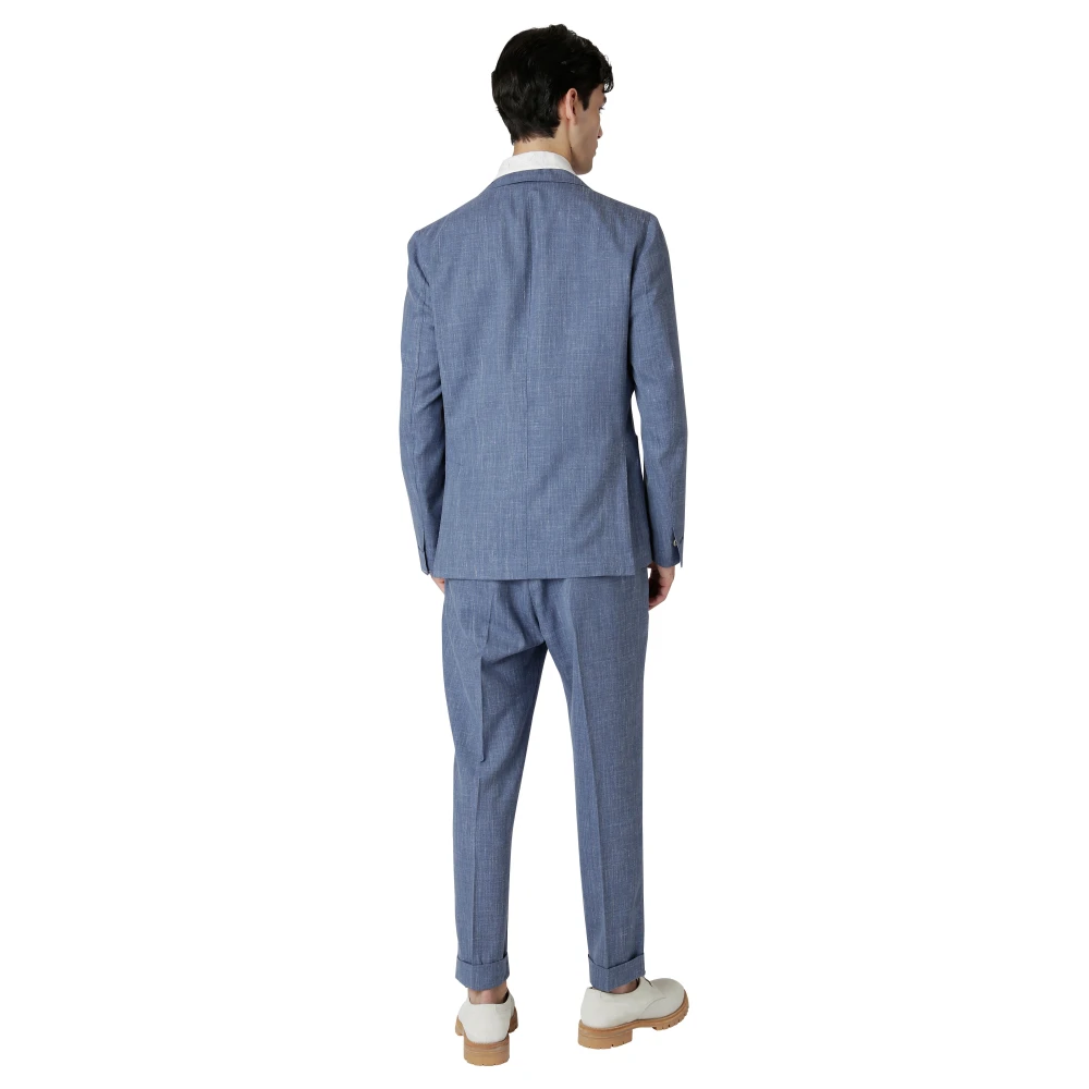 Eleventy Wol Zijde Linnen Single-Breasted Pak Blue Heren