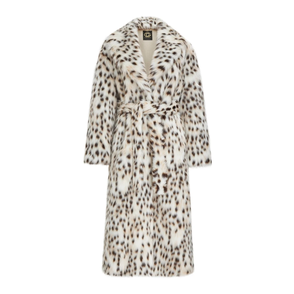 Cesare Gaspari Luxe Gevlekte Nep Lange Jas Beige Dames