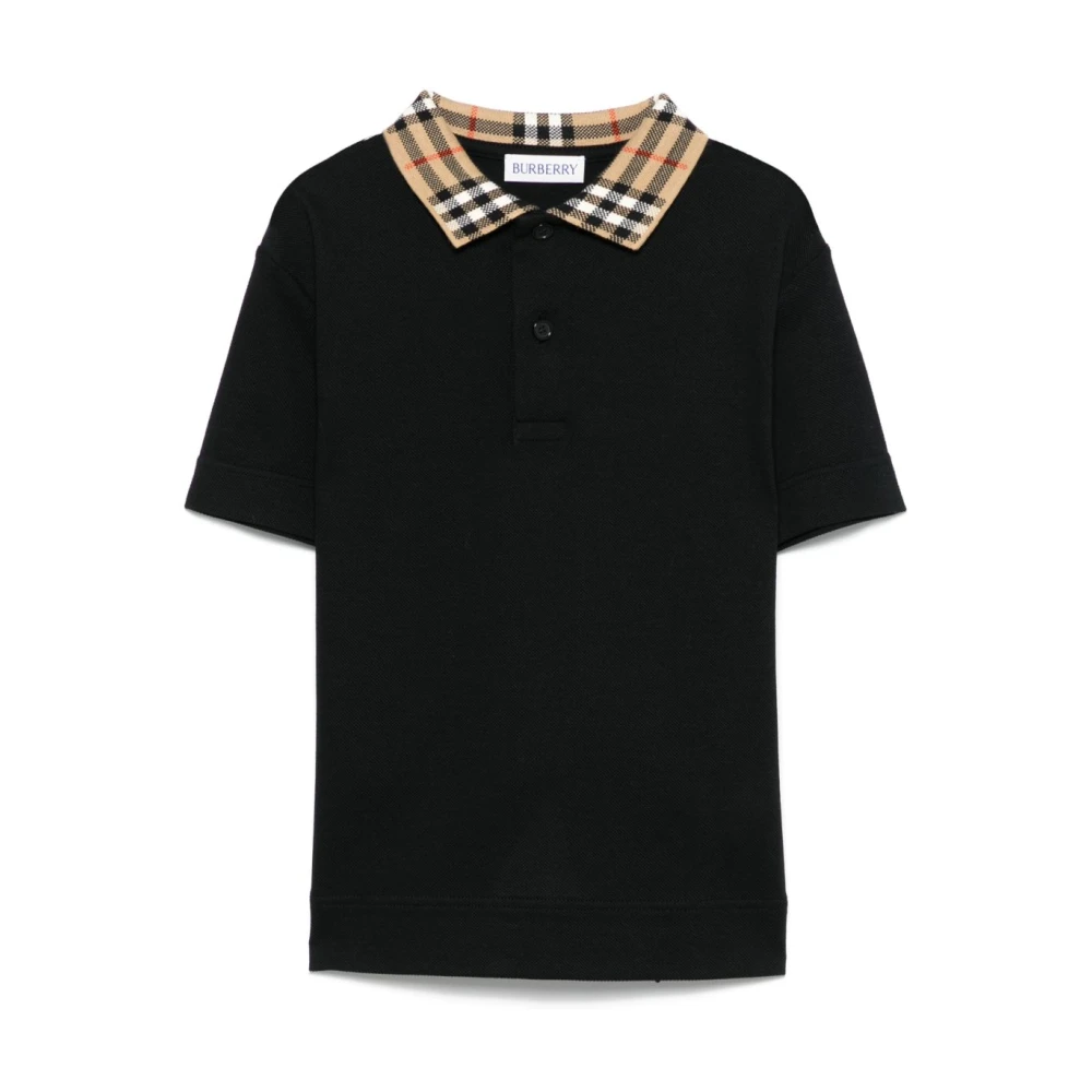 Burberry Boys Black Kids Short Sleeve T-Shirts, 6 Y, Kb5 Johane Check Ekd Polo