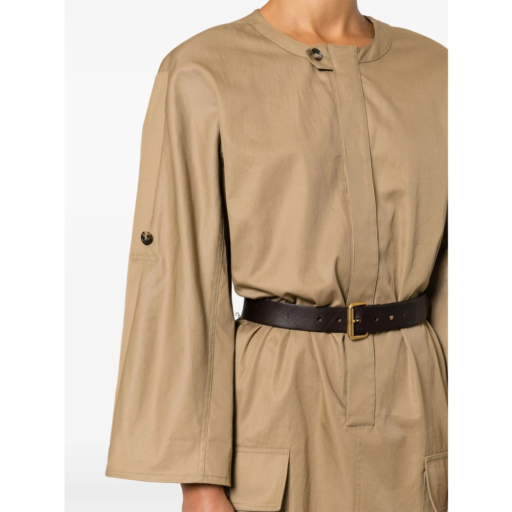 Saint Laurent Belted Cotton Twill Dress Beige Dames