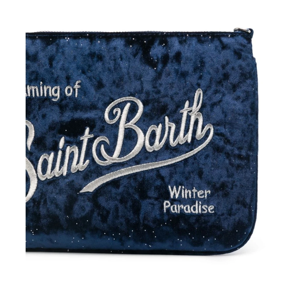 MC2 Saint Barth Blauwe Velvet Schoudertas met Strass Versiering Blue Dames