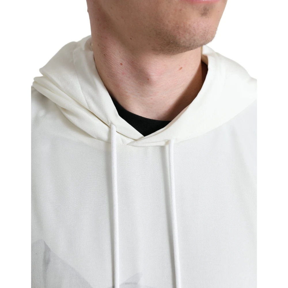 Dolce & Gabbana Wit Bloemenprint Zijden Hoodie Trui White Heren