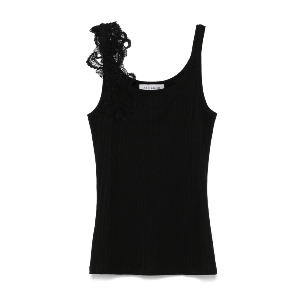 Ermanno Scervino Zwarte Mouwloze Geribbelde Top Black Dames