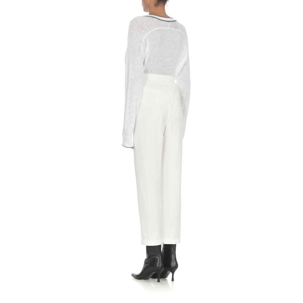 BRUNELLO CUCINELLI Witte katoenen broek met elastische taille White Dames