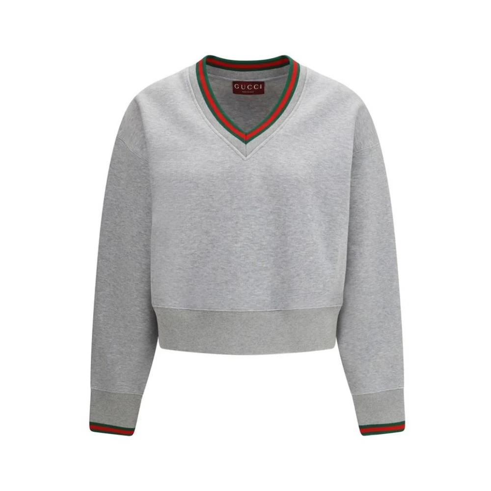 Gucci Women's Gray Cotton Sweatshirt With Ribbed Cuffs And Hem