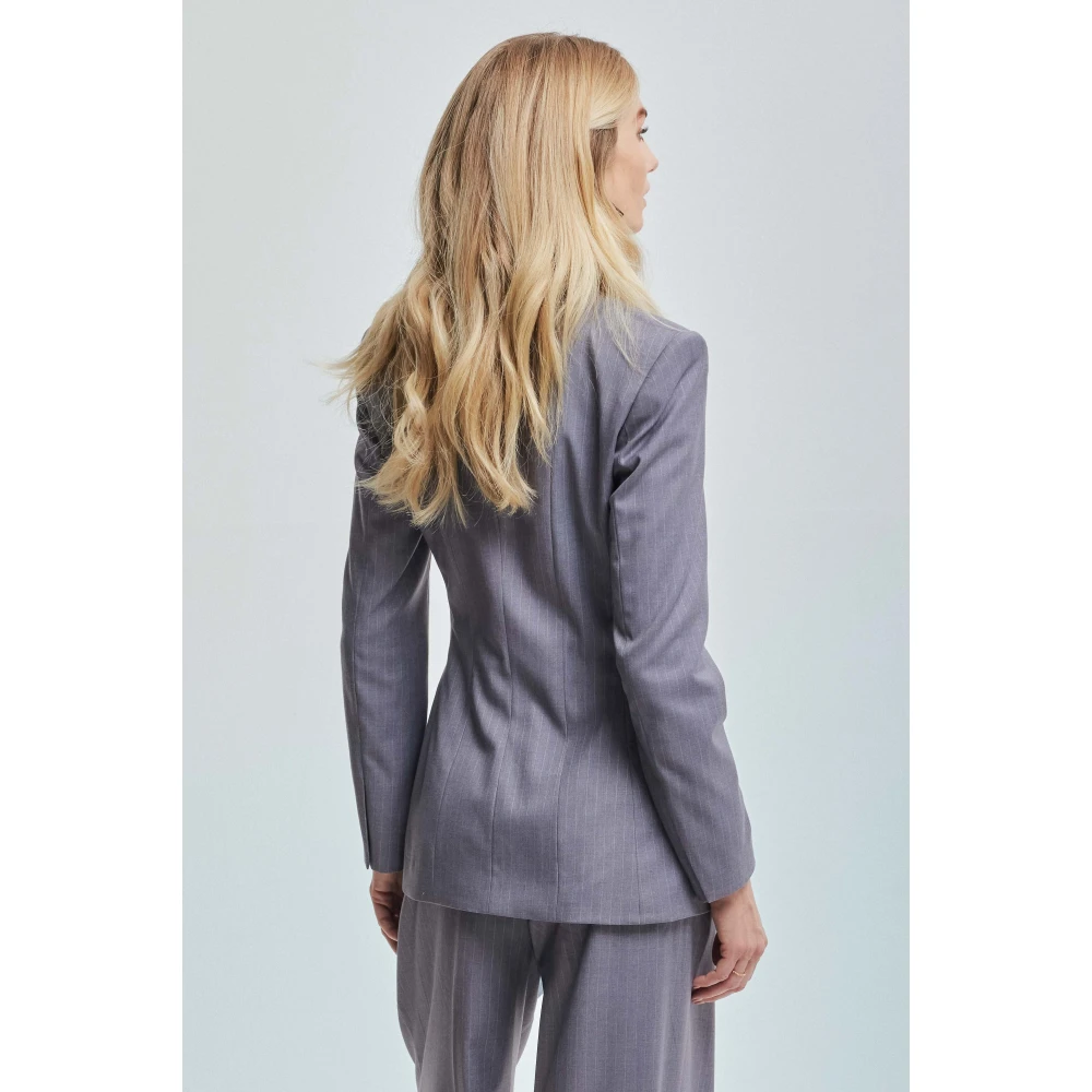 Kocca Elegant Pinstriped Jacket with Lapel Collar Multicolor Dames