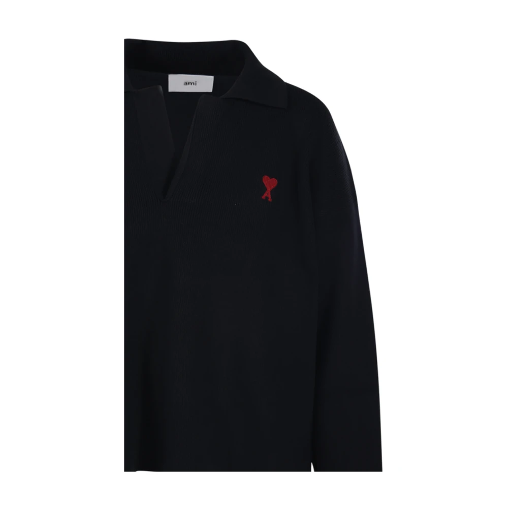 Ami Paris Zwart Rood Polo Shirt Black Dames