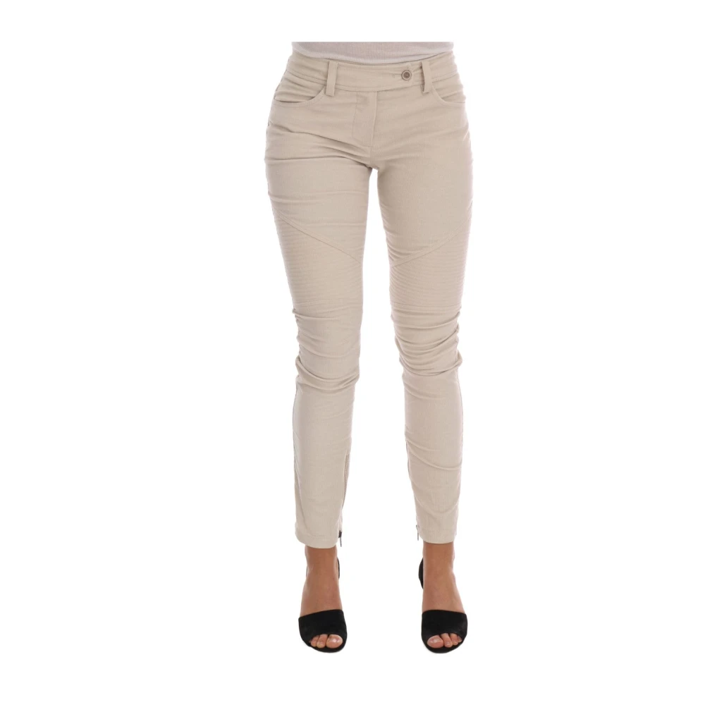 Ermanno Scervino Women's Beige Corduroy Moto Pants