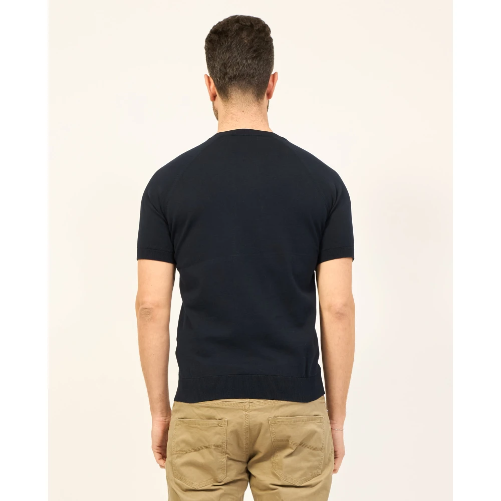 Gran Sasso Blauwe Katoenen Trui met Korte Mouwen Blue Heren