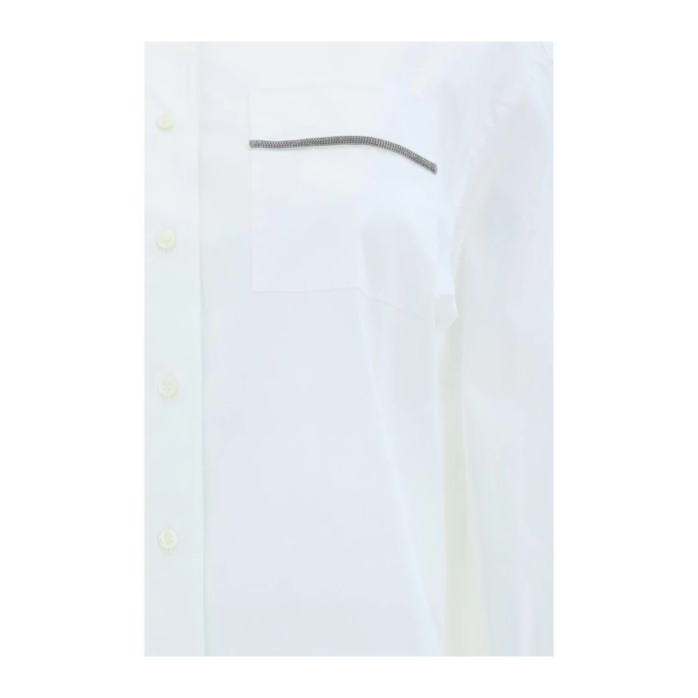BRUNELLO CUCINELLI Monochrome Katoenen Overhemd met Juweeldetail White Dames