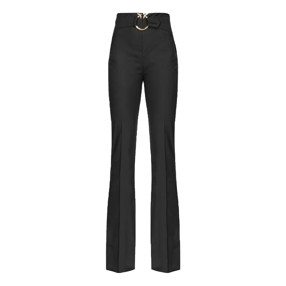 Pinko Zwarte Flared Broek met Love Birds Gesp Black Dames