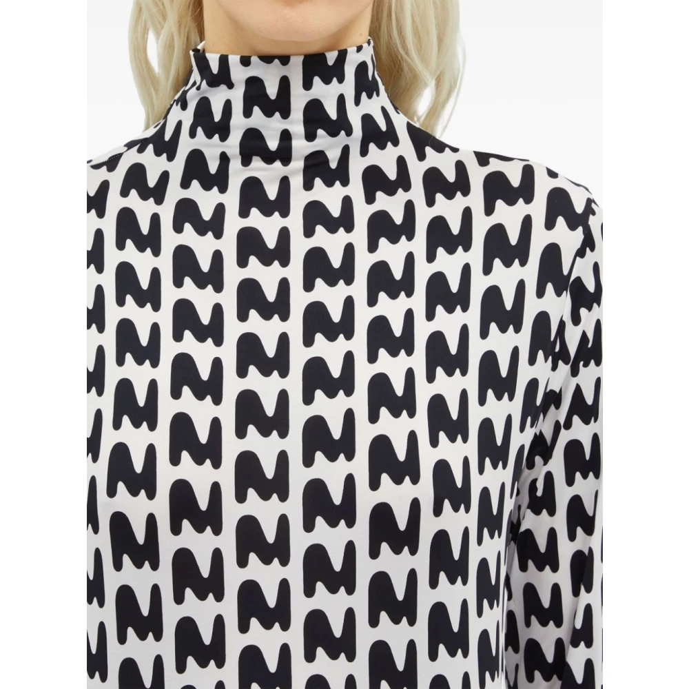 Msgm Hoge Hals Stretch T-shirt Zwart & Wit Black Dames