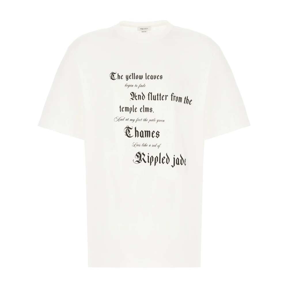 Alexander Mcqueen Mannelijk Wit Tops Heren, L, Katoen, T-Shirt Met Tekstprint