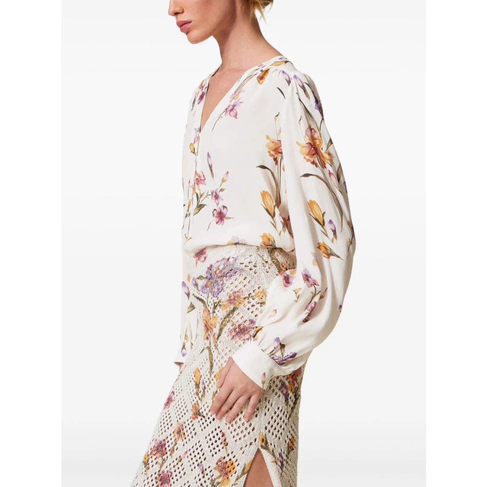 Twinset Witte V-hals shirt met logo Multicolor Dames