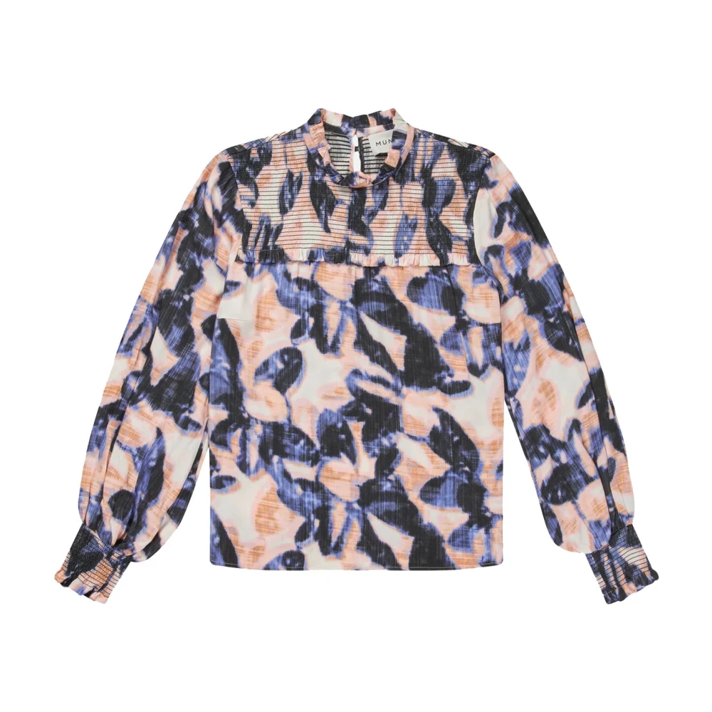 Munthe Blauwe Smock Top met Pofmouwen Multicolor Dames