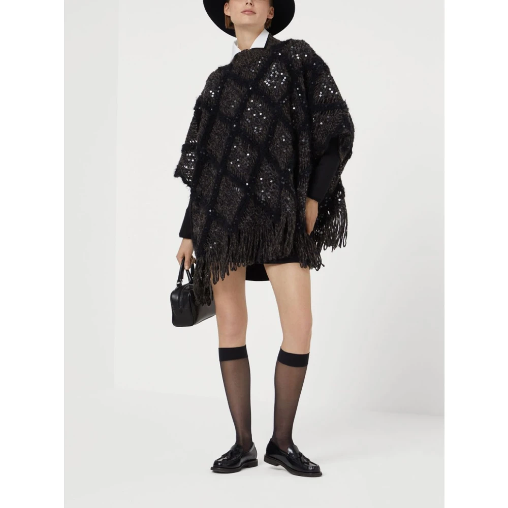 BRUNELLO CUCINELLI Zwarte Gehaakte Gebreide Cape Sweater Black Dames