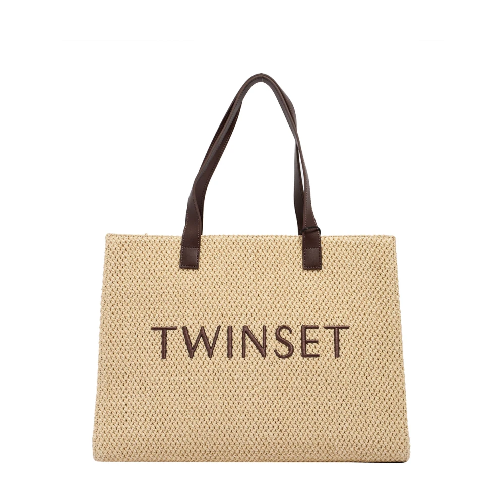 Twinset Stro Shopper Tas met Contrast Logo Beige Dames