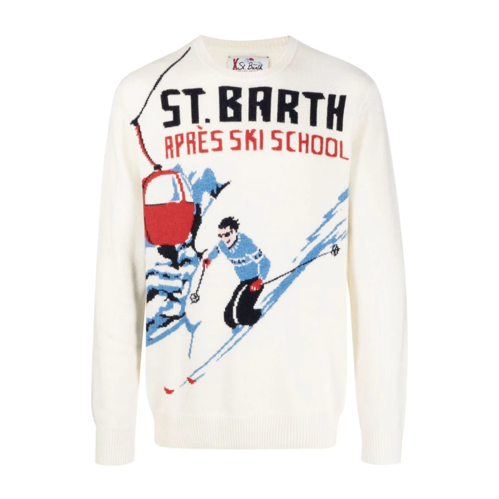 MC2 Saint Barth Heren witte crew-neck sweater met Jacquard print Beige Heren