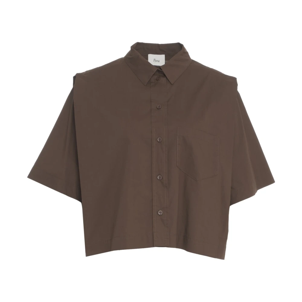 8pm Bruine Cropped Shirt met Knoopsluiting Brown Dames