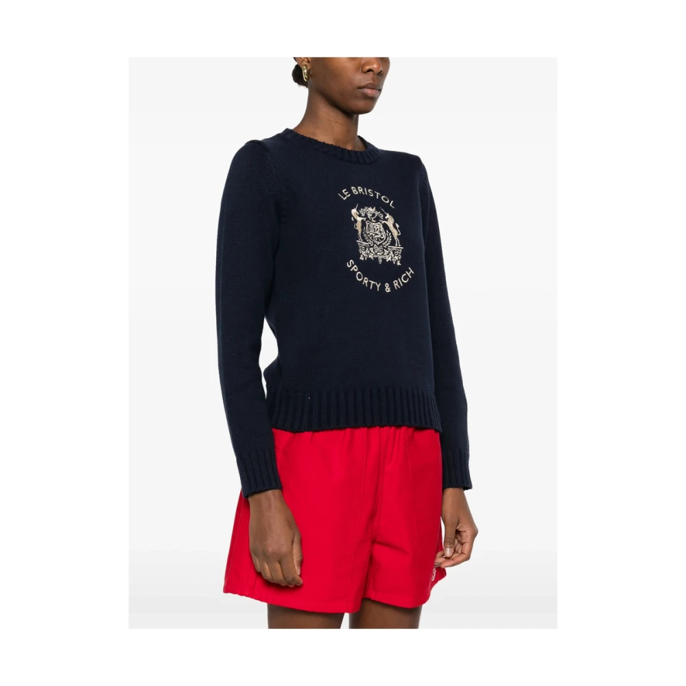 Sporty & Rich Navy Blue Crew Neck Sweater Blue Dames