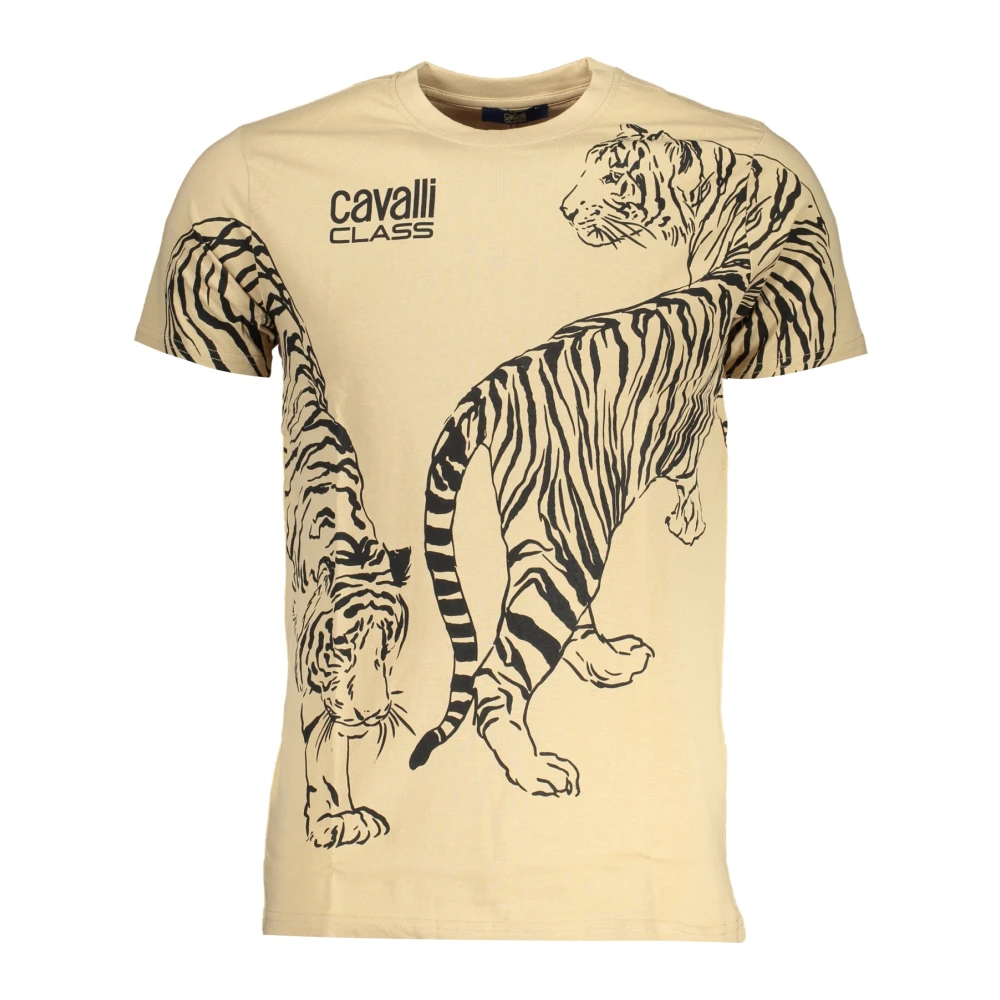 Cavalli Class Beige Katoenen Bedrukt Logo T-Shirt Beige Heren