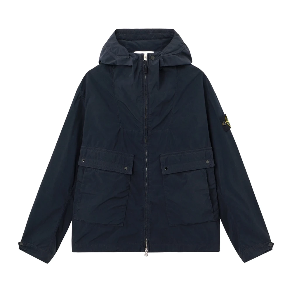 Stone Island Blue Hooded Wind Jacket - Male - Light Jackets - Xl - Jackets