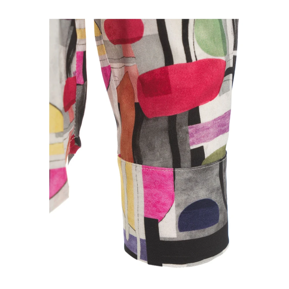 Himon's Retro Print Blouse Cutaway Kraag Lange Mouwen Multicolor Dames