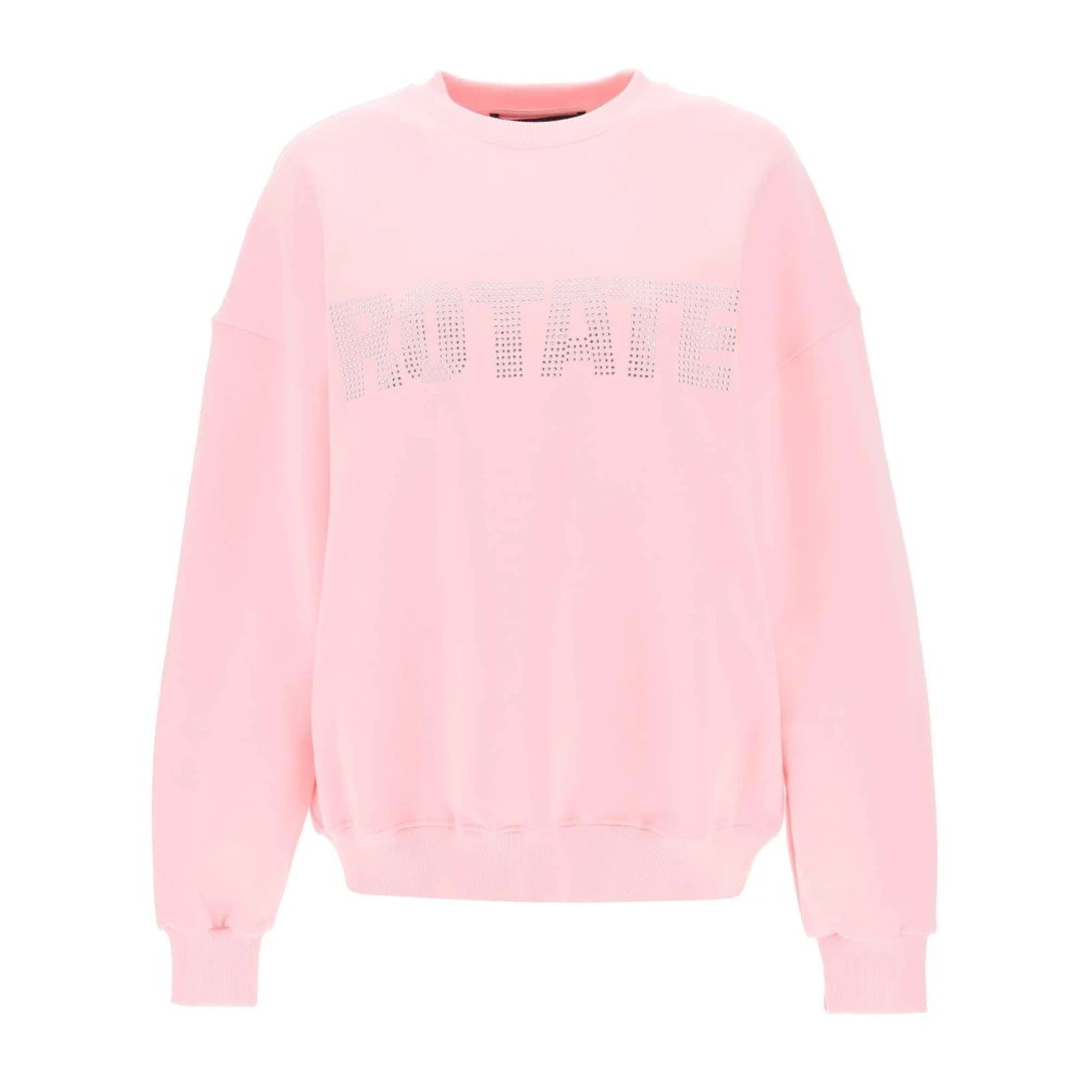 Rotate Birger Christensen Sweatshirt met Rhinestone Logo Pink Dames