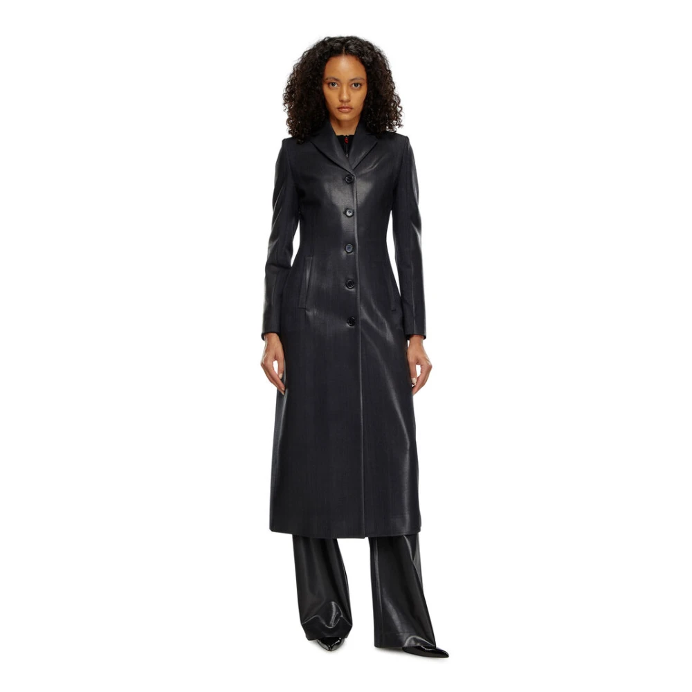 Diesel Gestructureerde Pinstripe Jas met Peak Revers Black Dames