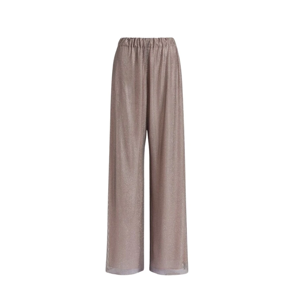 Alberta Ferretti Women's Gray Wide Trousers, M, Micro-Rhinestone Wide-Leg Trousers