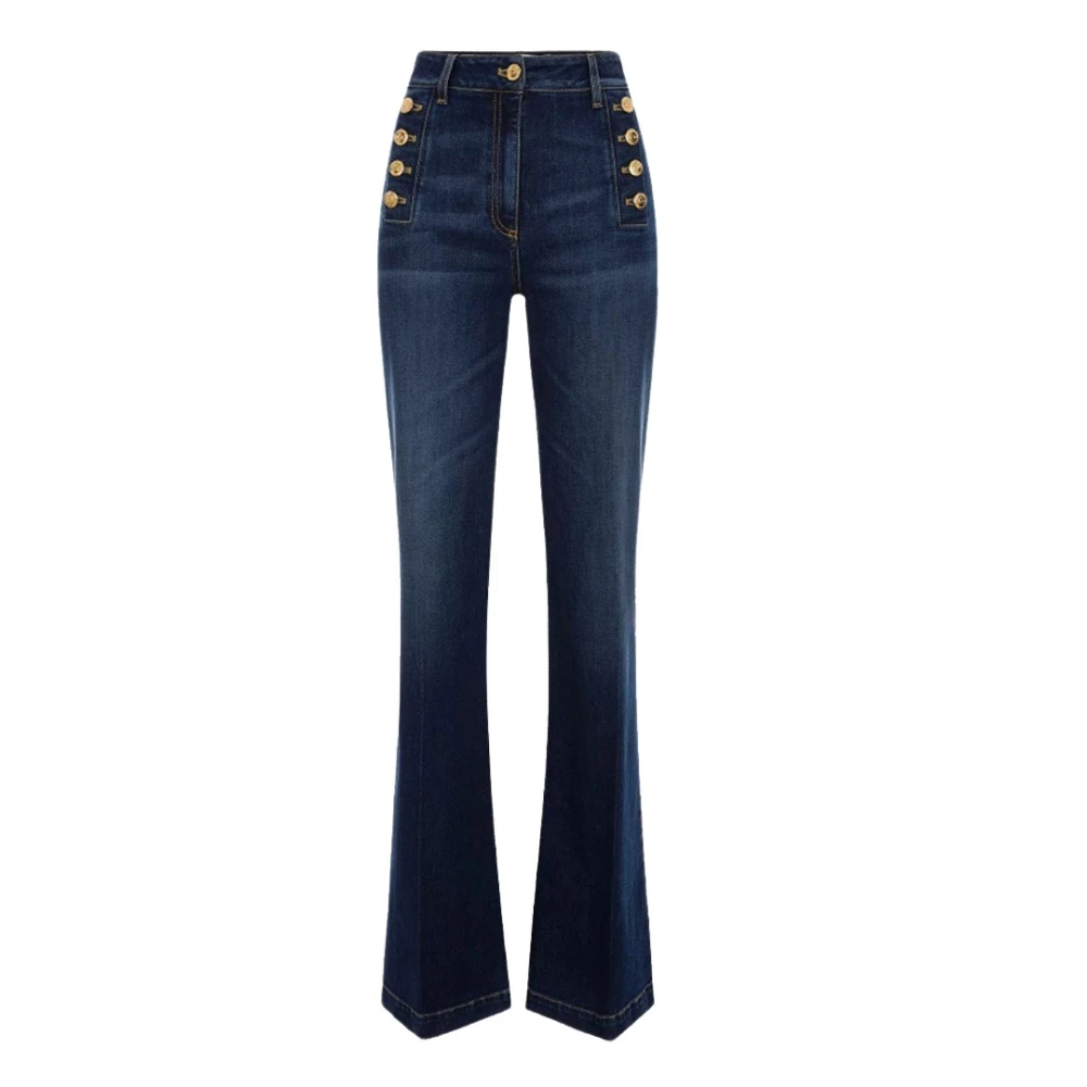 Elisabetta Franchi Stretch Denim Palazzo Broek met Zijknopen Blue Dames