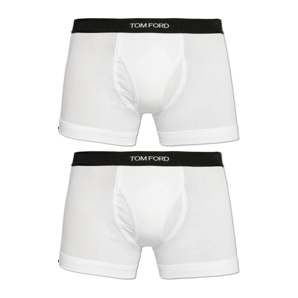 Tom Ford Mannelijk Wit Ondergoed Heren, S, Katoen, Set Van Twee Logo Tailleband Stretched Slips