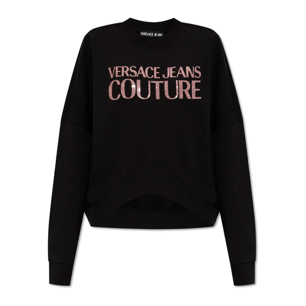 Versace Jeans Couture Zwarte Katoenen Fleece Sweater Black Dames