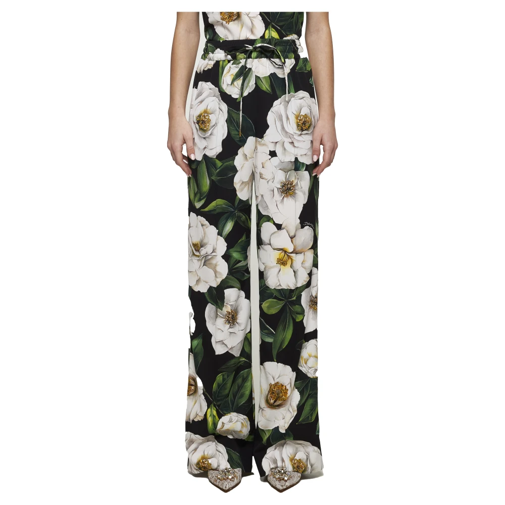 Dolce & Gabbana Gardenia Print Zijden Charmeuse Broek Multicolor Dames