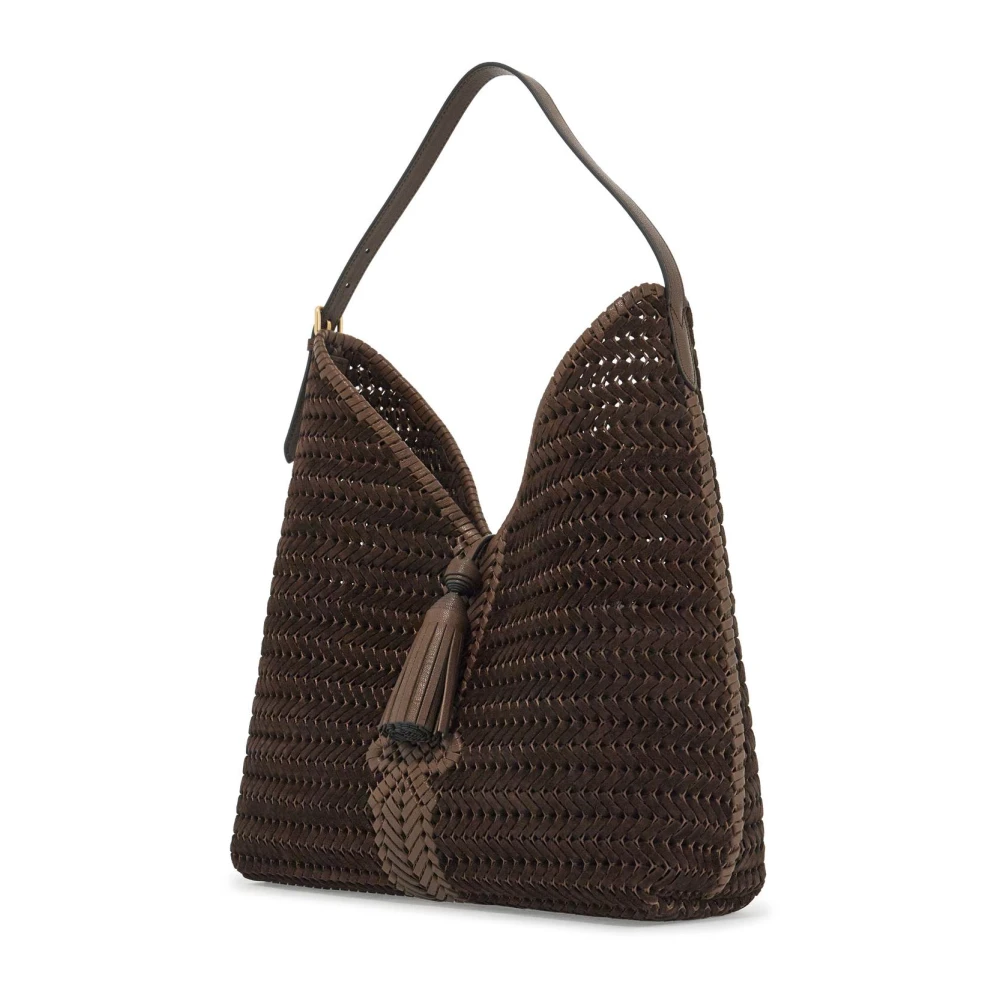 Anya Hindmarch Tassel Hobo Tas van Geweven Suède Brown Dames