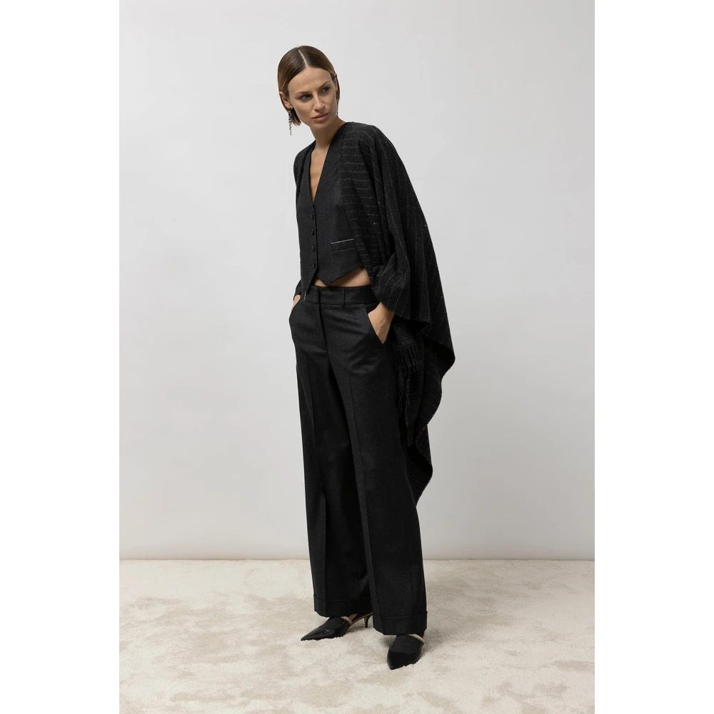 PESERICO Lurex wol flanel klassieke broek Black Dames