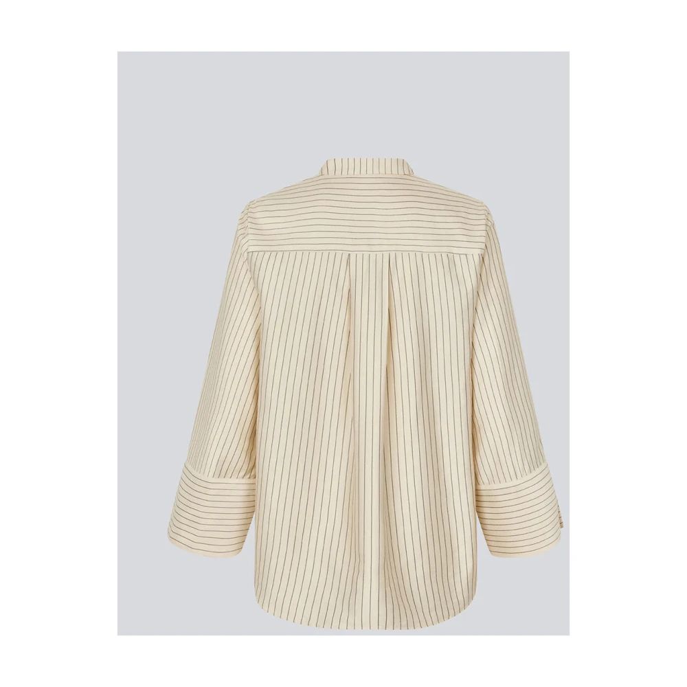 Modström Overhemd met hoge hals split en cropped mouwen Beige Dames