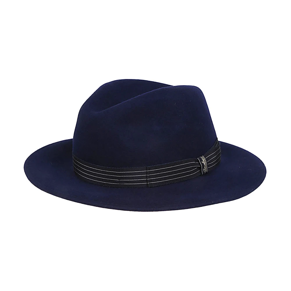 Borsalino Blauwe wol kasjmier hoed met gestreepte band Blue Heren