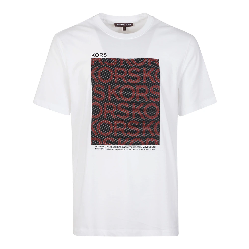 Michael Kors Witte Katoenen Jersey T-shirt met Geribbelde Ronde Hals White Heren