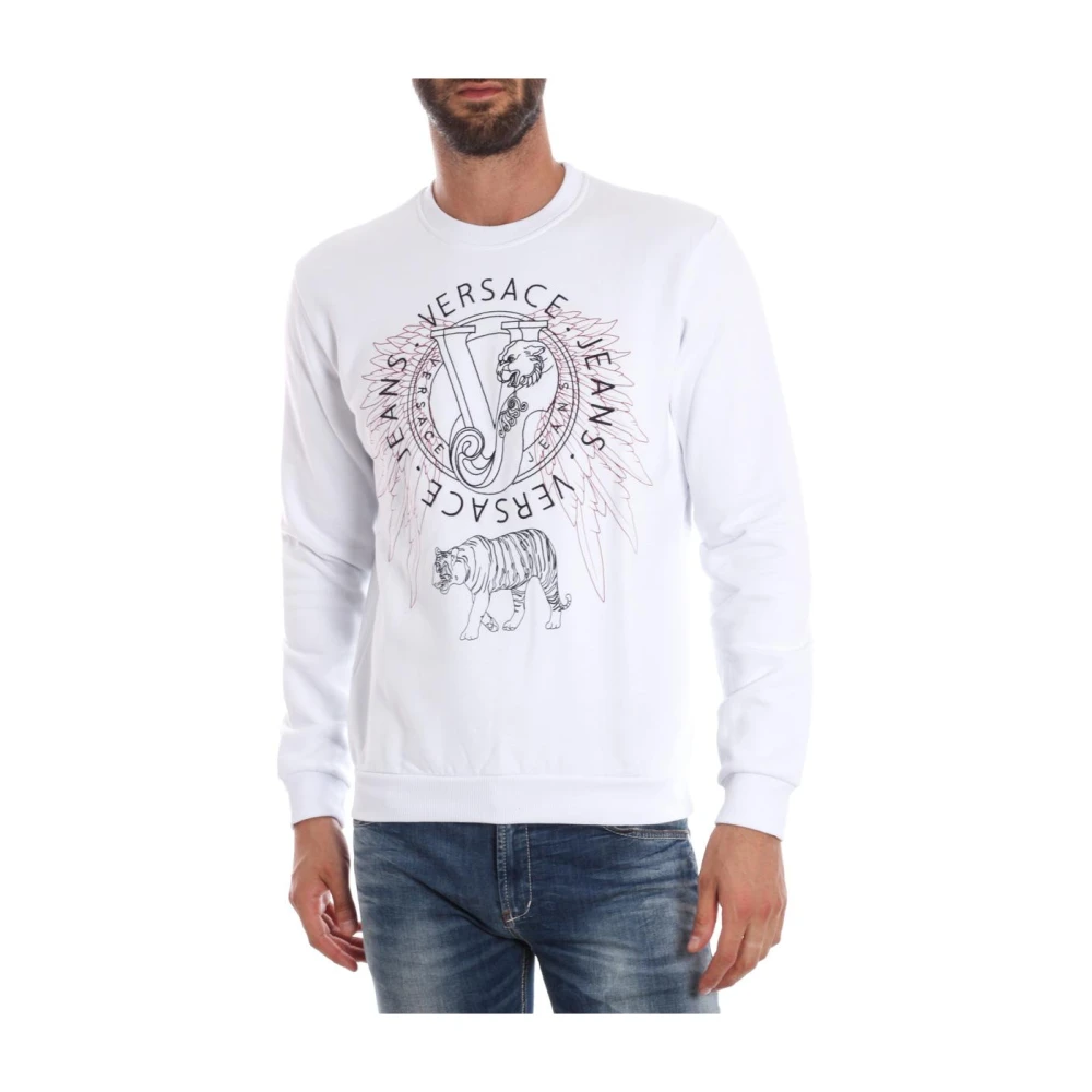 Versace Jeans Couture Men's White Sweatshirts, M, Brushed Fleece Hoodie Sweatshirt