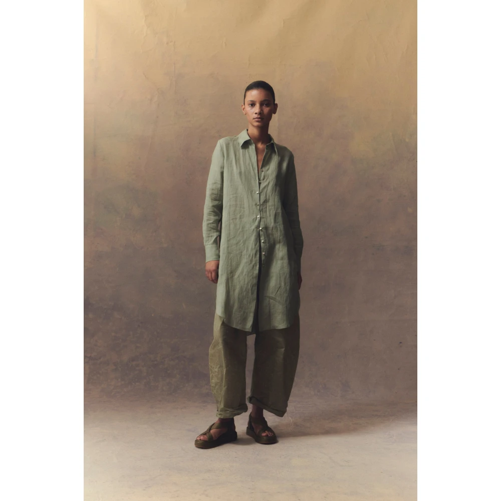 Cortana Lichtblauwe Oversize Ramie Shirt Green Dames