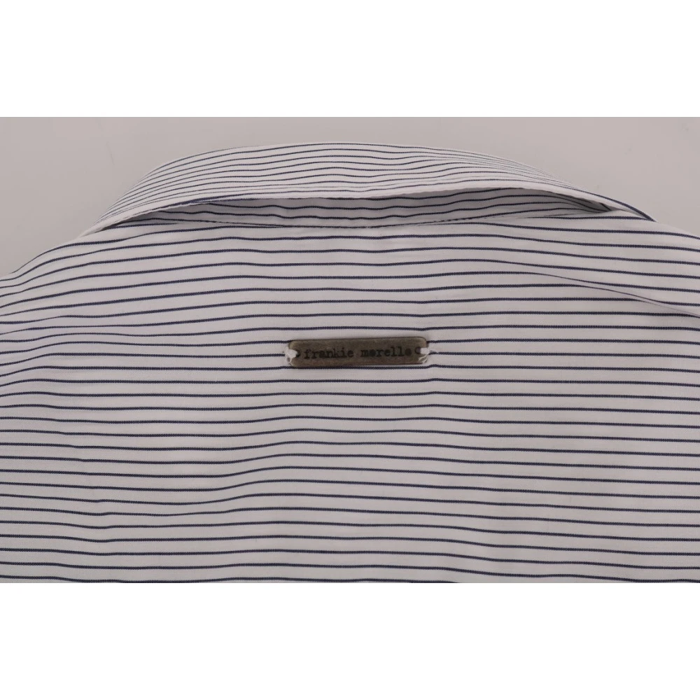 Frankie Morello Blauw Gestreept Casual Katoenen Overhemd White Heren