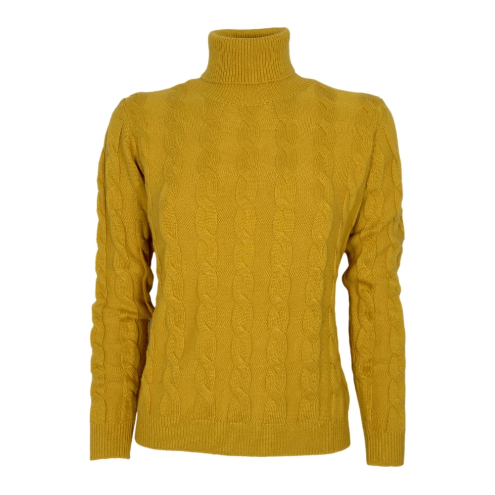 Cashmere Company Senap Cashmere och Ull Flätad Tröja Yellow, Dam