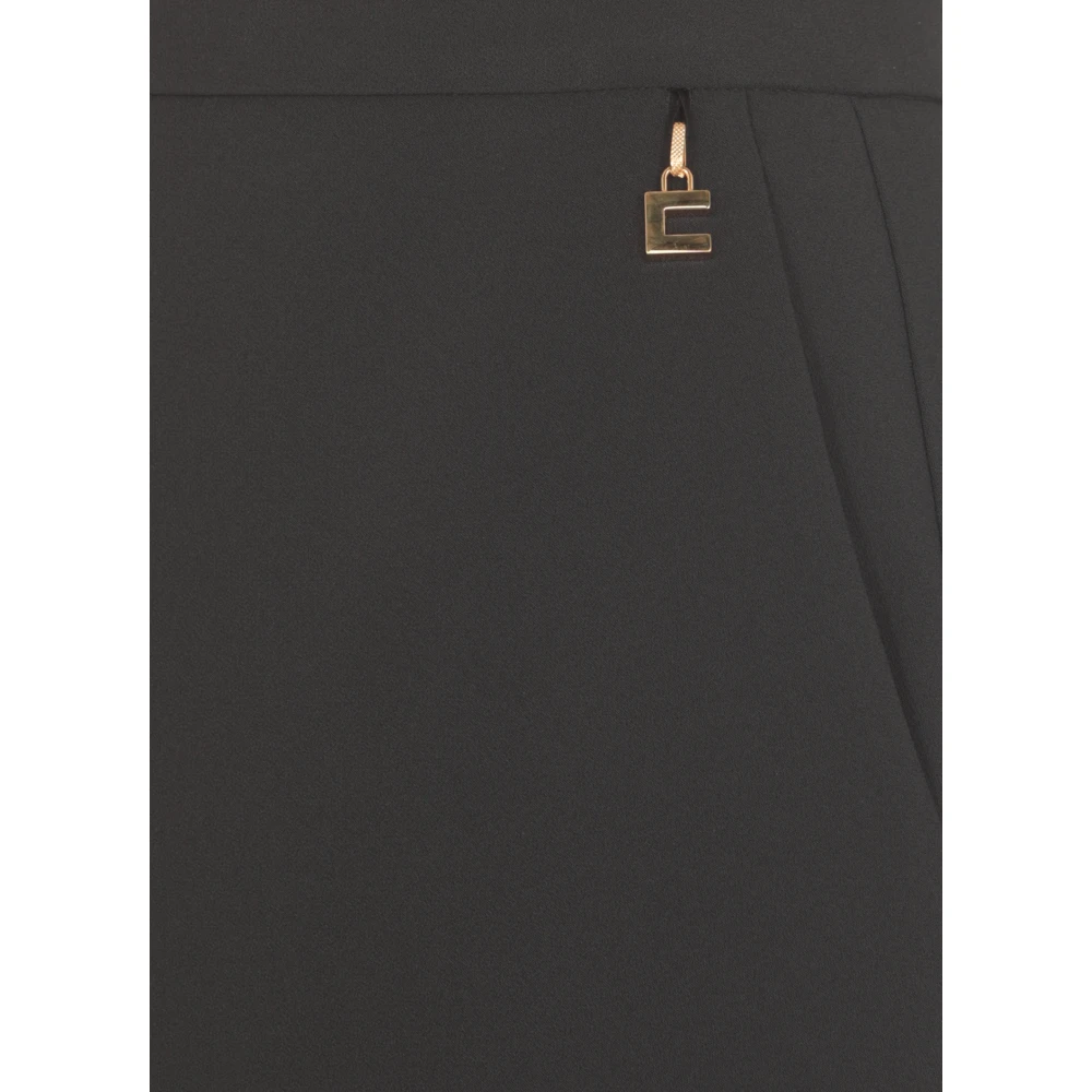 Elisabetta Franchi Zwarte Crêpe Rok met Logo Bedel Black Dames
