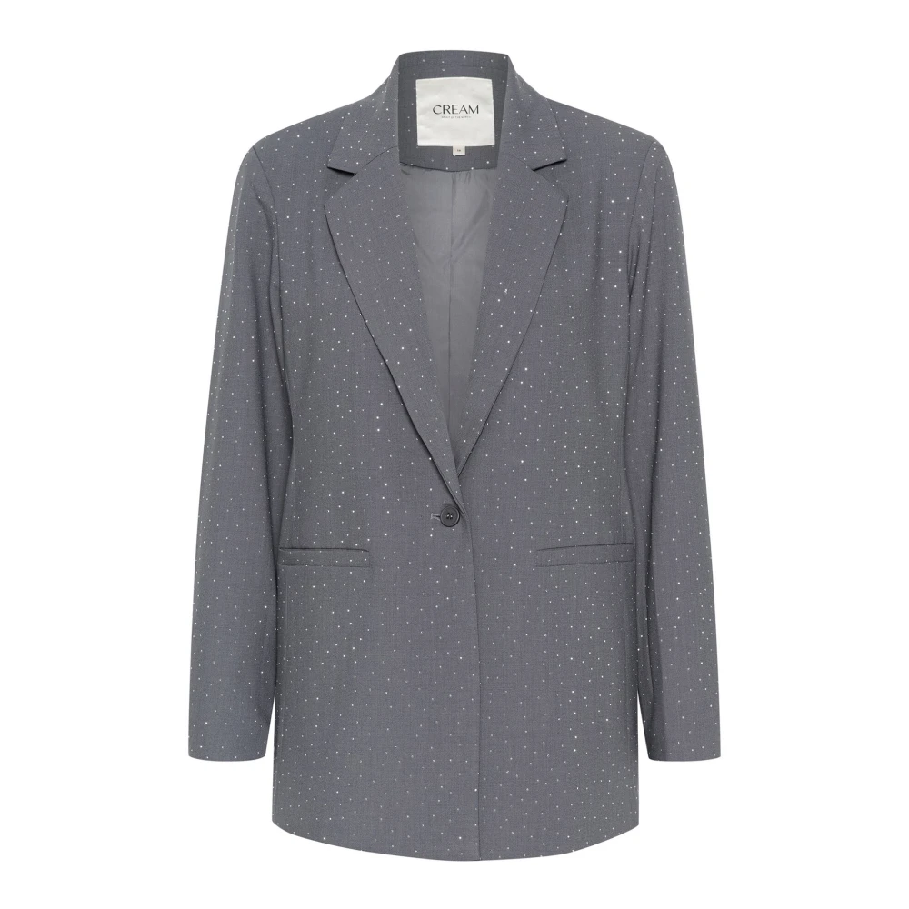 Cream Grå Melange Blazer Jacka Stilren Löst Passform Gray, Dam