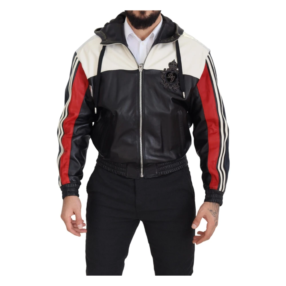 Dolce & Gabbana Men's Black Leather Hooded Blouson Jacket